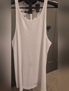 Free People Ribbed Tank Top White High Neck Oversized Flowy Boho USA Large